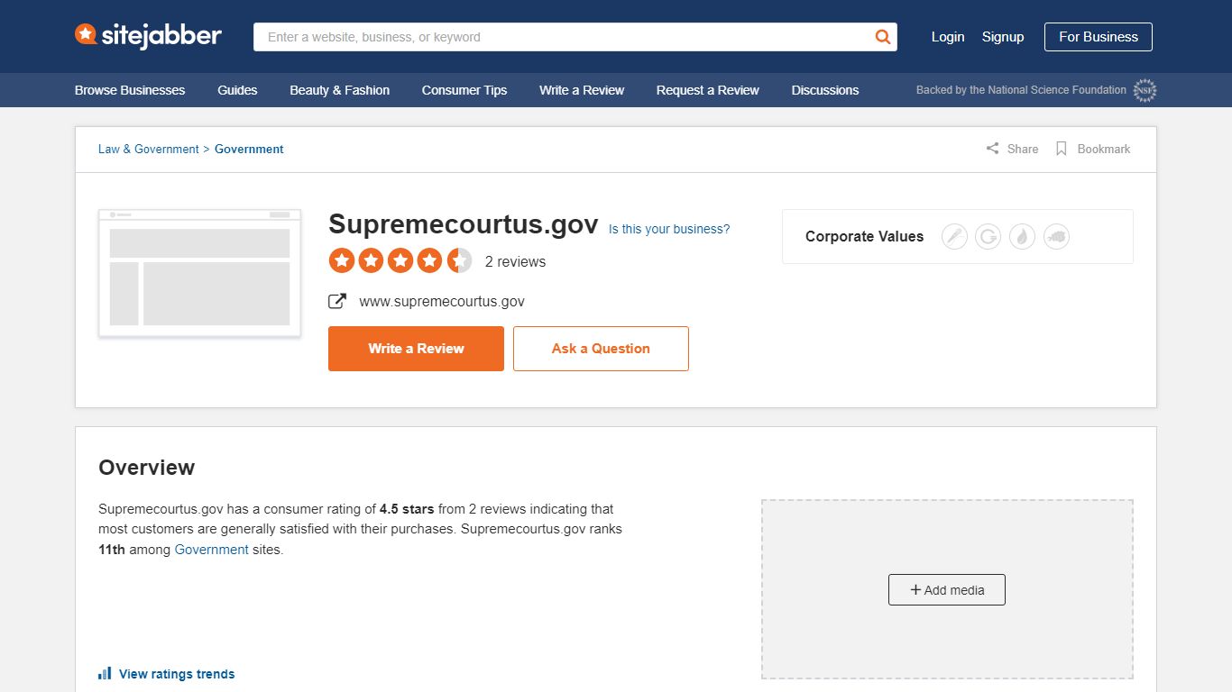 Supremecourtus.gov Reviews - 2 Reviews of Supremecourtus.gov | Sitejabber